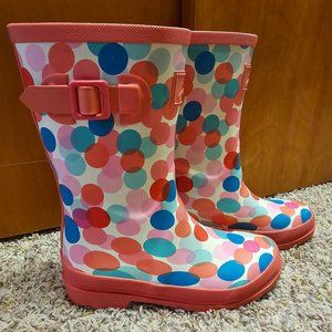 Girl's Polka Dot Joules Rain Boots (Size 4)